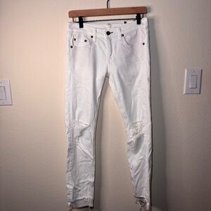 Rag & Bone Dre Capri White Distressed Slim Boyfriend Jeans Size 25, 27" Inseam